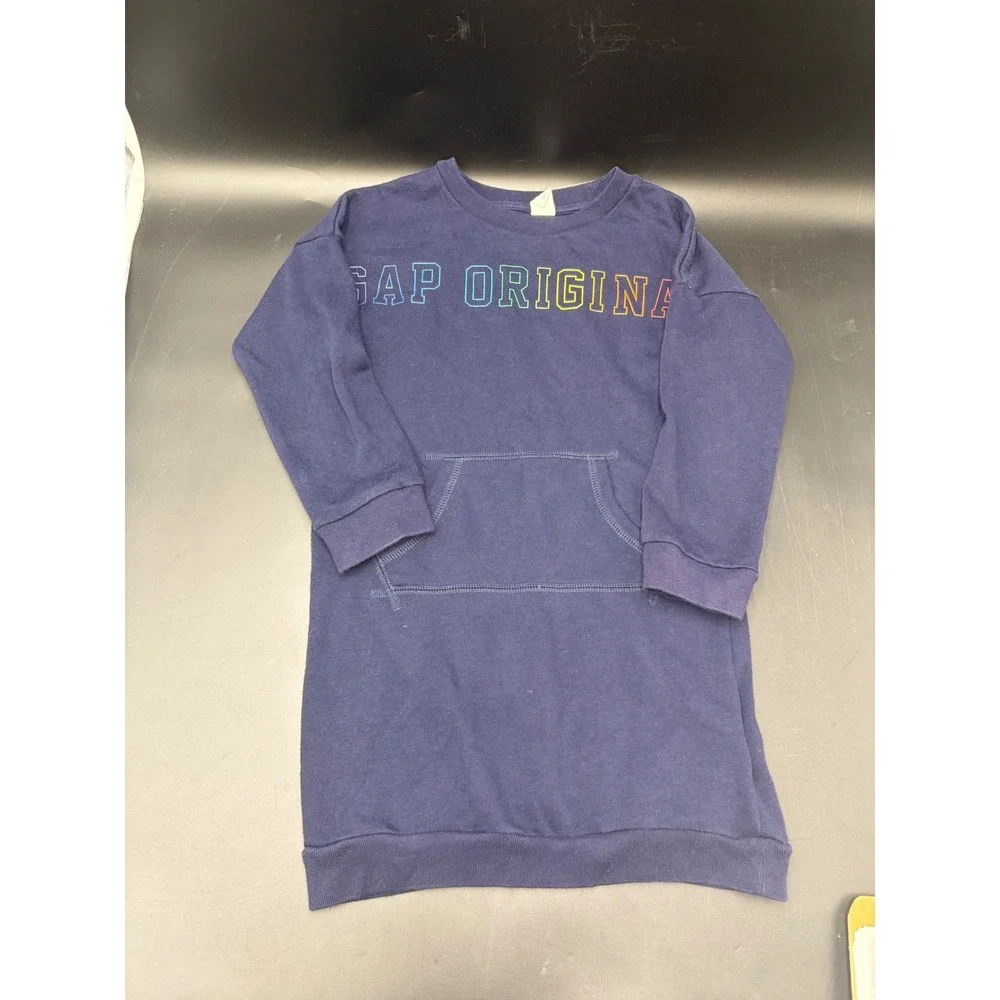 Baby Gap Girls 5T Sweatshirt Dress Navy Rainbow GAP Original Kangaroo Pocket
